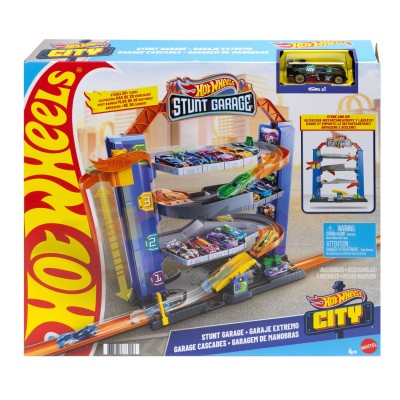 Hot Wheels City Garage delle Acrobazie, Playset con ascensore per i piani superiori, con collegamenti per altri set, Giocattolo