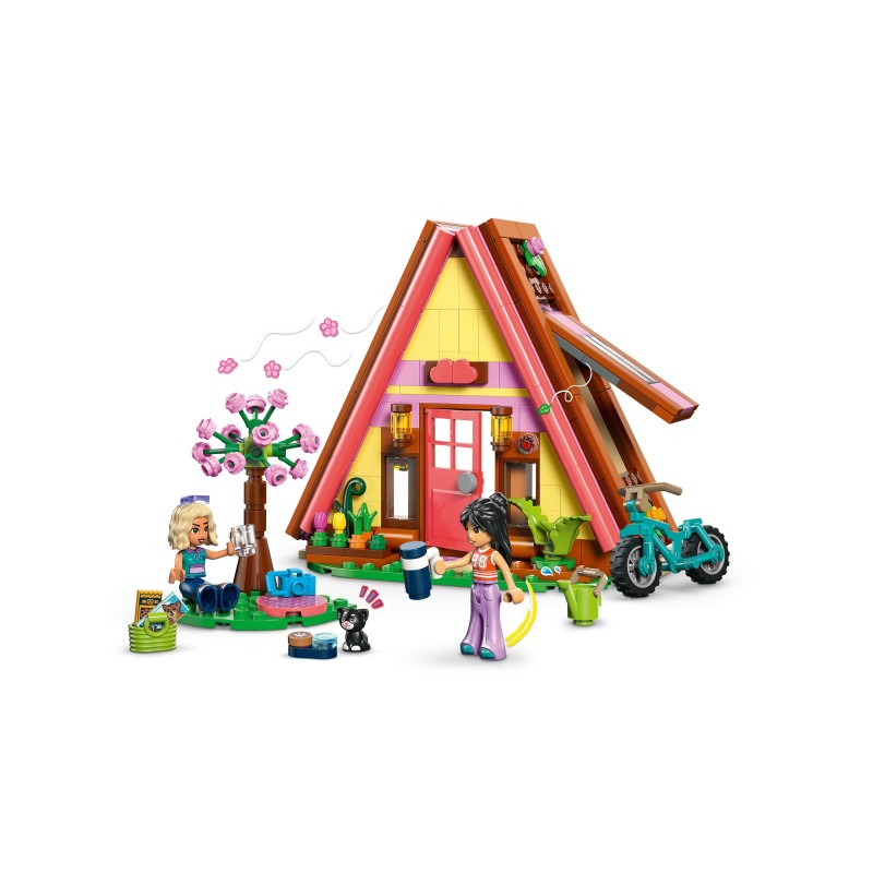LEGO Friends 42682 Cabina Glamping nella Natura, Casa Giocattolo con 2 Mini Bamboline, Gatto e Accessori, Regalo Bambini 6+