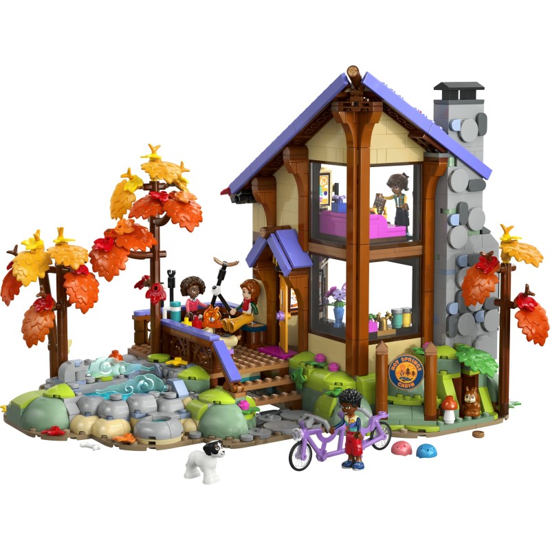 LEGO Friends 42705 Baita nella Foresta Autunnale, Casa Giocattolo con 4 Mini Bamboline, 2 Animali e Accessori, Regalo da 9+