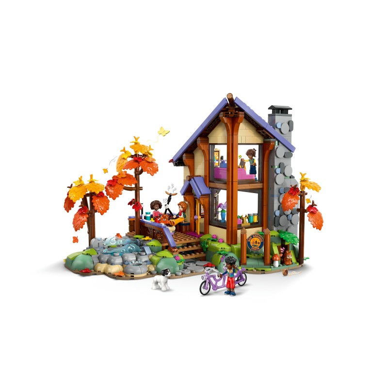 LEGO Friends 42705 Baita nella Foresta Autunnale, Casa Giocattolo con 4 Mini Bamboline, 2 Animali e Accessori, Regalo da 9+