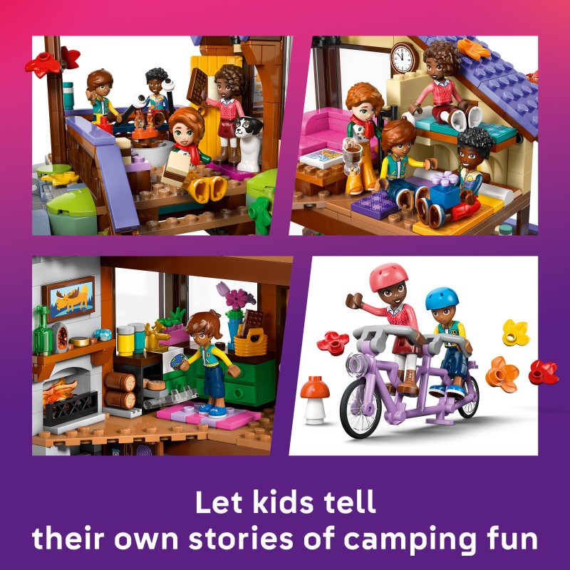 LEGO Friends 42705 Baita nella Foresta Autunnale, Casa Giocattolo con 4 Mini Bamboline, 2 Animali e Accessori, Regalo da 9+