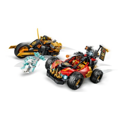 LEGO NINJAGO 71864 Veicoli Combinanti di Kai e Cole, con Macchina e Moto Giocattolo e 3 Minifigure, Regalo per Bambini da 7+