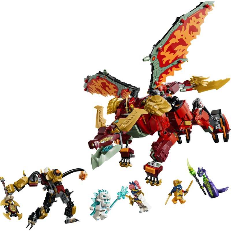 LEGO NINJAGO 71868 Mech Drago Mutaforma di Wyldfyre, Action Figure Giocattolo 2in1 con Mech e 6 Minifigure, Regalo Bambini 9+