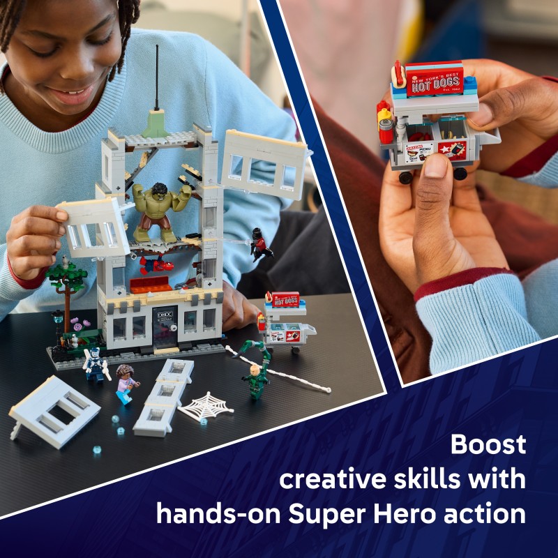 LEGO | Marvel 76350 Scontro Epico  Spider-Man vs. Hulk, Gioco Interattivo con Ufficio, Action Figure, 5 Minifigure, Regalo 8+