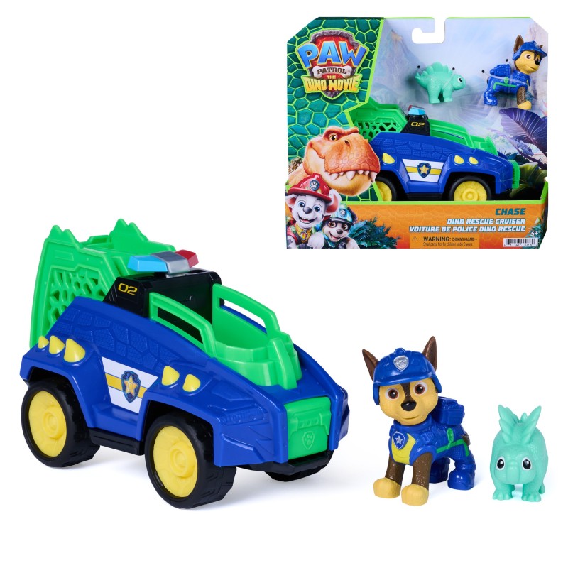 PAW Patrol   Missione Dinosauri, Veicolo di Chase Dino Rescue con Tenaglia e 2 Personaggi, Giocattoli per Bambine e Bambini, 3+