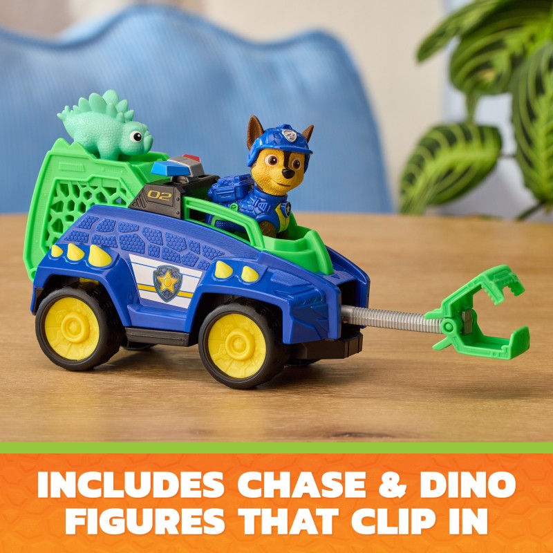 PAW Patrol   Missione Dinosauri, Veicolo di Chase Dino Rescue con Tenaglia e 2 Personaggi, Giocattoli per Bambine e Bambini, 3+