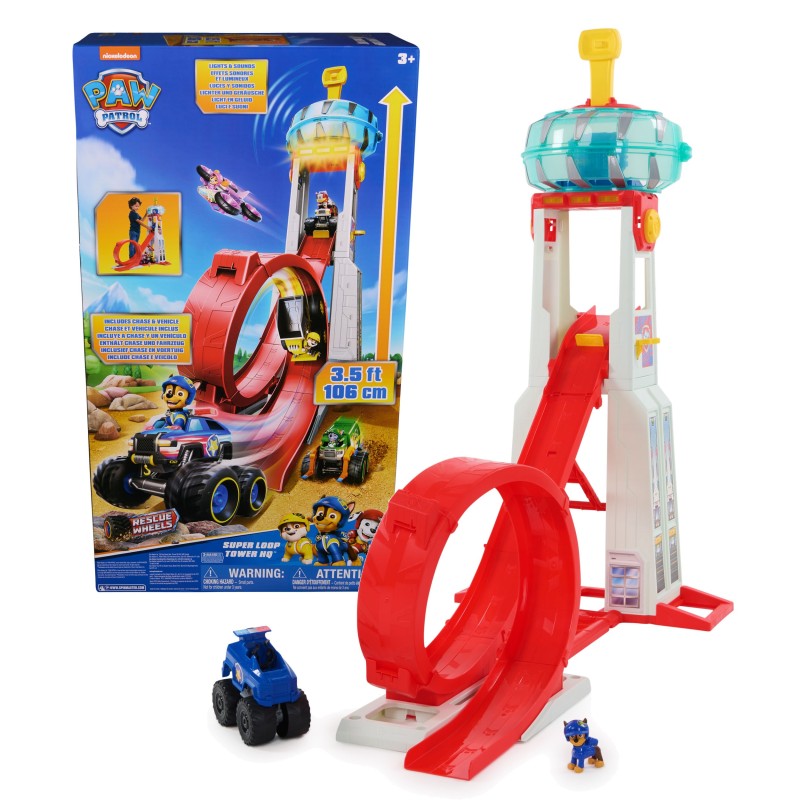 PAW Patrol   Quartier Generale Superloop, con Luci, Suoni, Propulsore per Veicoli, Action Figure e Veicolo Giocattolo di Chase,