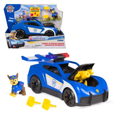 PAW Patrol Search & Rescue, Auto della Polizia di Chase con Personaggio e 2 Proiettili, Luci, Suoni e Lanciatore Nascosto,