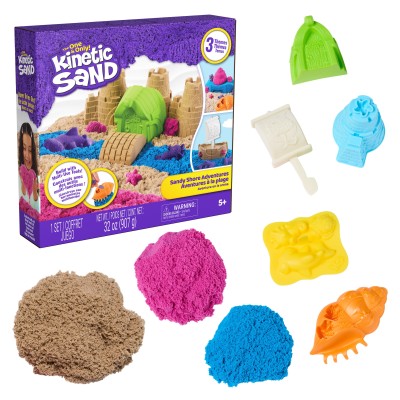 Kinetic Sand , Avventura in spiaggia Set di gioco da spiaggia 3 in 1 con 907 g di sabbia modellabile e 5 attrezzi, giocattoli