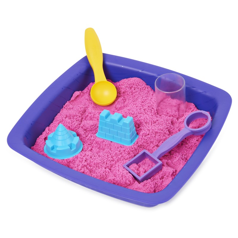 Kinetic Sand , Castello di Sabbia Cinetica Shimmer, 454gr, Glitterata Rosa, 3 accessori e vaschetta inclusi, Giocattoli per