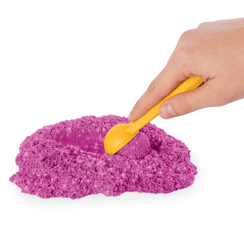 Kinetic Sand , Castello di Sabbia Cinetica Shimmer, 454gr, Glitterata Rosa, 3 accessori e vaschetta inclusi, Giocattoli per