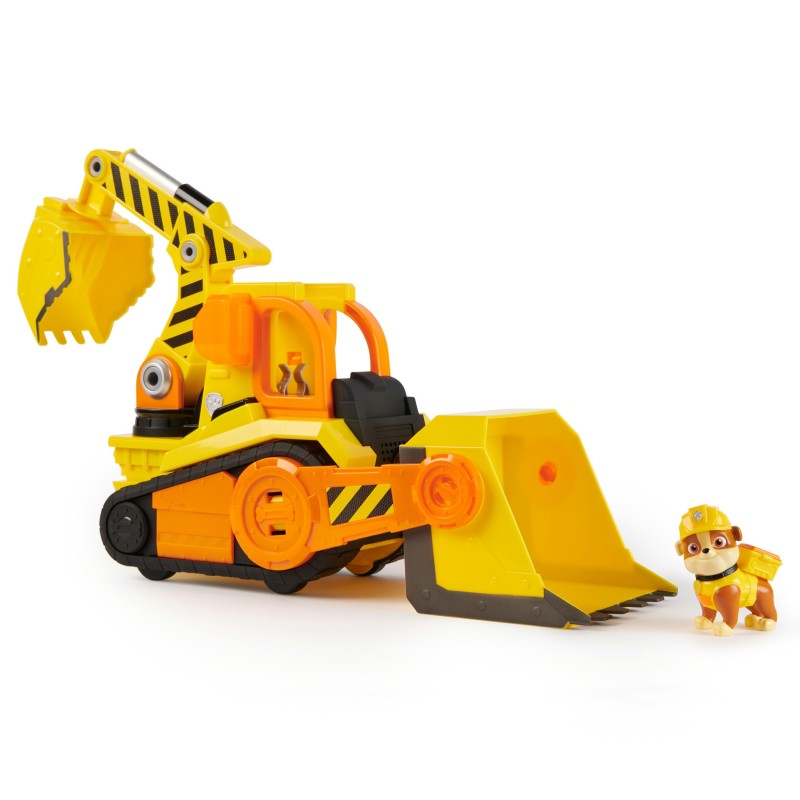 Rubble & Crew , Veicolo da lavoro Deluxe di Rubble, Bulldozer da cantiere con luci, suoni e personaggio, giocattoli per bambini