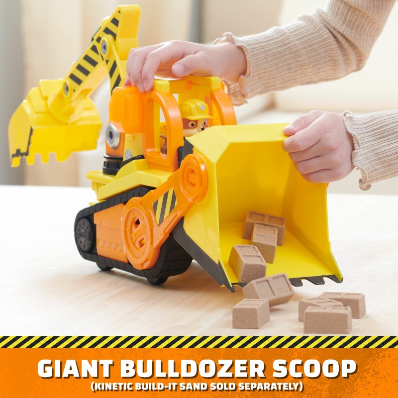 Rubble & Crew , Veicolo da lavoro Deluxe di Rubble, Bulldozer da cantiere con luci, suoni e personaggio, giocattoli per bambini