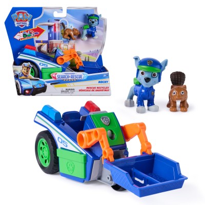 PAW Patrol Search & Rescue, Veicolo per la Raccolta Differenziata di Salvataggio di Rocky con 2 Personaggi, Macchinina
