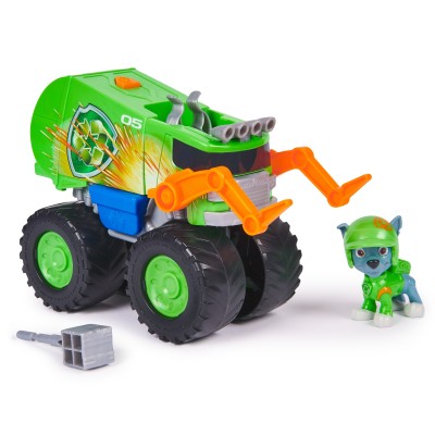 PAW Patrol Rescue Wheels, camion per la raccolta differenziata di Rocky, veicolo giocattolo con lanciamissili e action figure