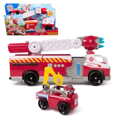PAW Patrol Fire Rescue Camion dei Pompieri a Caricamento Rapido con Personaggio Marshall, Lanciatore Rapido, Luci e Suoni,