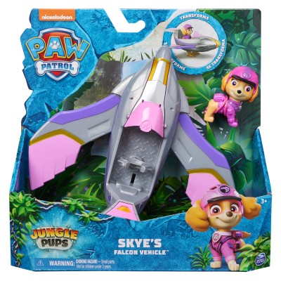 PAW Patrol Jungle Pups, Veicolo Falco di Skye, jet giocattolo con personaggio di Skye da collezione, giocattoli per bambini e