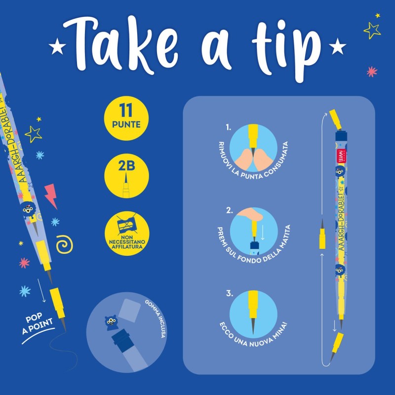 LEGAMI - MATITA IMPILABILE CON GOMMA TAKE A TIP - MONSTER